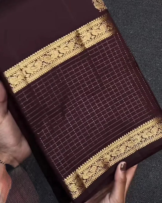 Maroon Golden Zari Checks Silk Saree