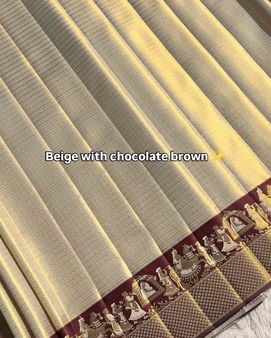 Beige Chocolate Tissue Silk Saree