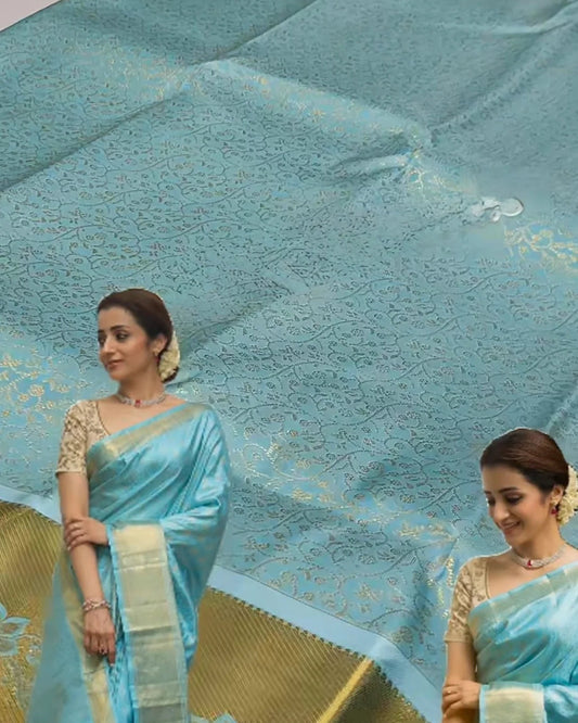 Sky Blue Zari Kanjivaram Saree