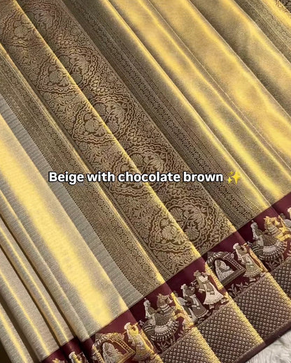 Beige Chocolate Tissue Silk Saree