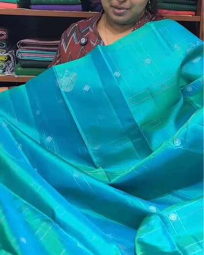 Aqua Blue Soft Silk Zari Weaving Saree with Rich Pallu