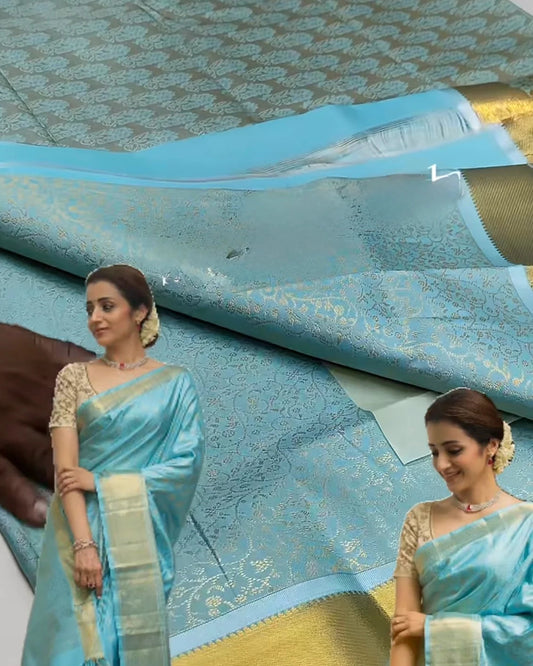 Sky Blue Zari Kanjivaram Saree
