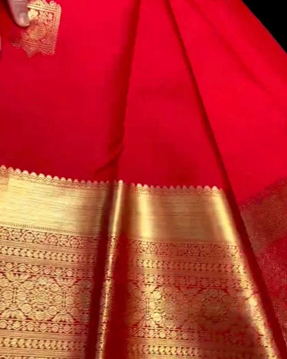 Red Kanjivaram Silk Saree with Rich Gold Zari Border.