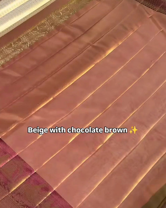 Beige Chocolate Tissue Silk Saree