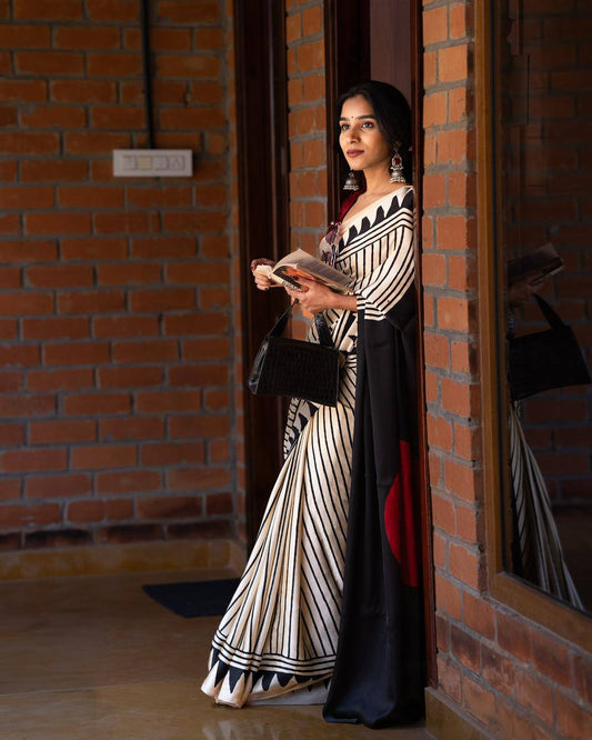 Artisan Saree Crafted in Semi Gaji Silk with Ajrakh Bandhej Patterns