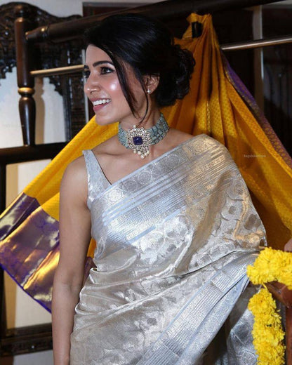 Samantha Inspired Soft Tissue Silk Saree with Rich Pallu