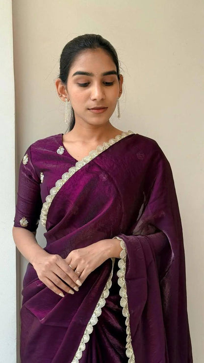 Soft Space Silk Designer Saree with Golden Sequins Work