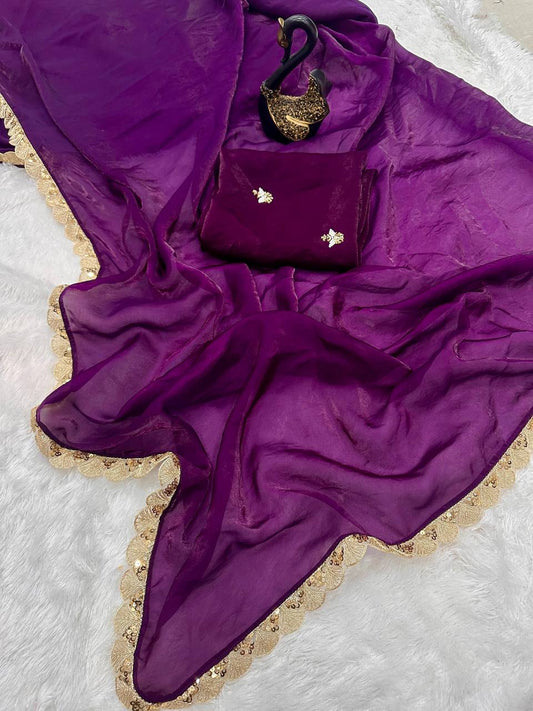 Soft Space Silk Designer Saree with Golden Sequins Work