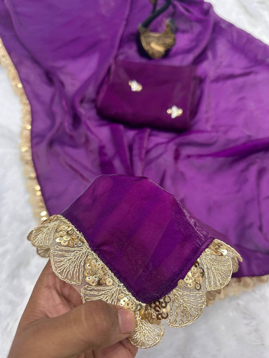 Soft Space Silk Designer Saree with Golden Sequins Work