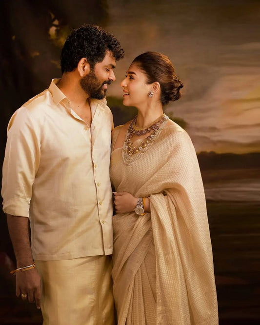 Nayanthara Inspired Banarasi Golden Tissue Silk Saree