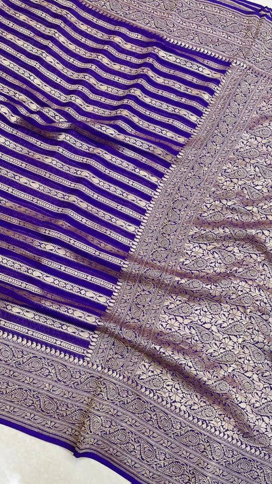 Pure Soft Khadi Georgette Silk Saree with Rich Zari Weaving
