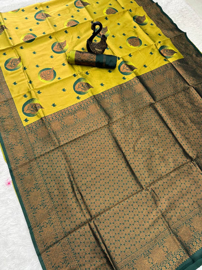 Pure Banarasi Silk Saree with Floral & Meena Zari Work
