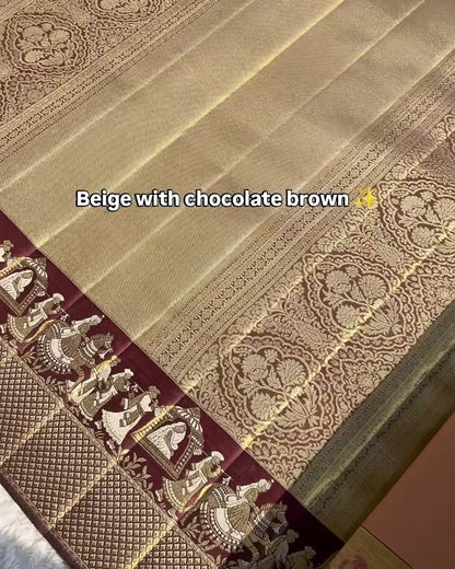Beige Chocolate Tissue Silk Saree