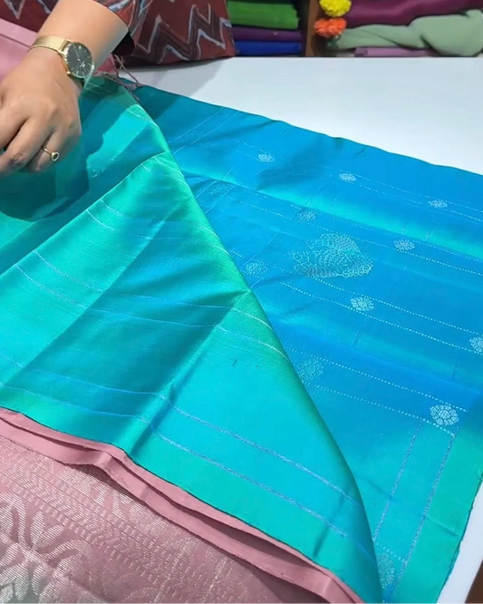 Aqua Blue Soft Silk Zari Weaving Saree with Rich Pallu