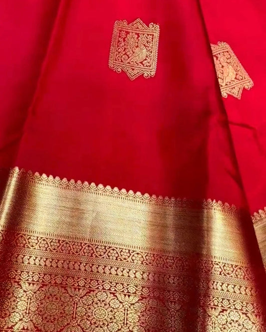 Red Kanjivaram Silk Saree with Rich Gold Zari Border.