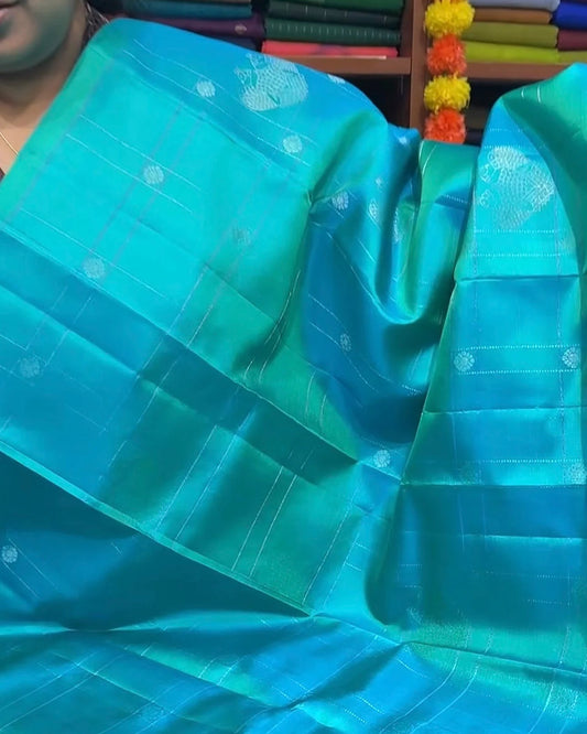 Aqua Blue Soft Silk Zari Weaving Saree with Rich Pallu