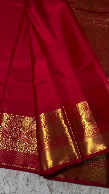 Red Checked Banarsi Silk Saree