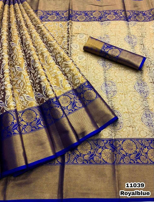 Pure Handloom Kanjivaram Silk Saree with Meena Weaving & Gold Zari Pallu
