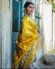 Mustard Yellow and Grey Silk Saree with Elegant Border