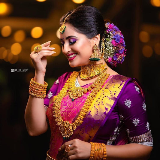 Royal Magenta Kanchipuram Silk Saree with Gold Zari Work