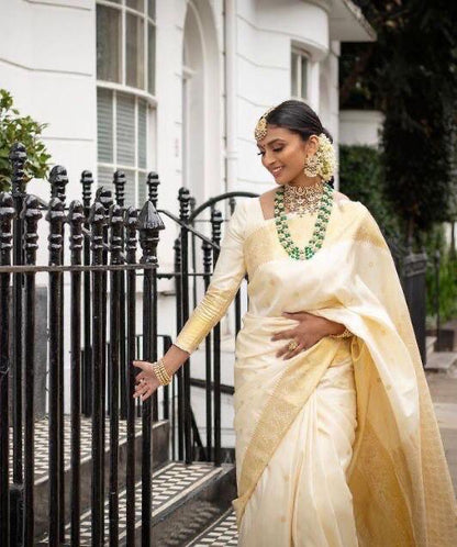 Comfort-Fit Banarasi Inspired Saree Crafted in Smooth Lichi Silk