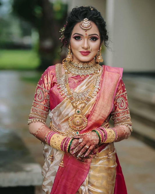 Bridal Kanchipuram Silk Saree with Rich Zari Work