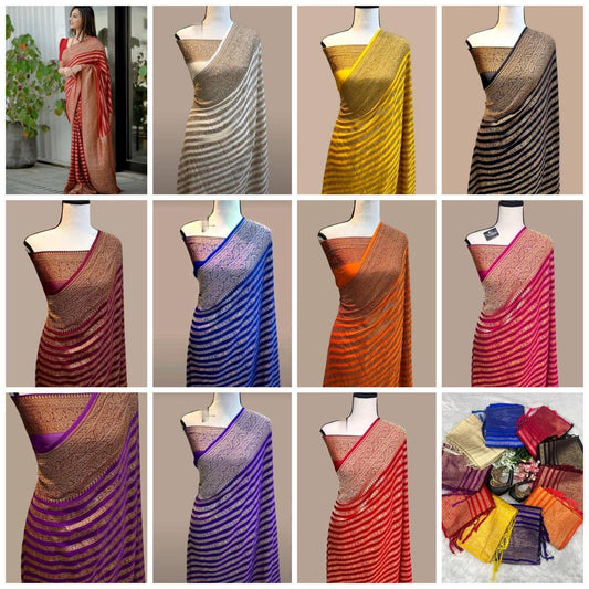 Pure Soft Khadi Georgette Silk Saree with Rich Zari Woven Pallu