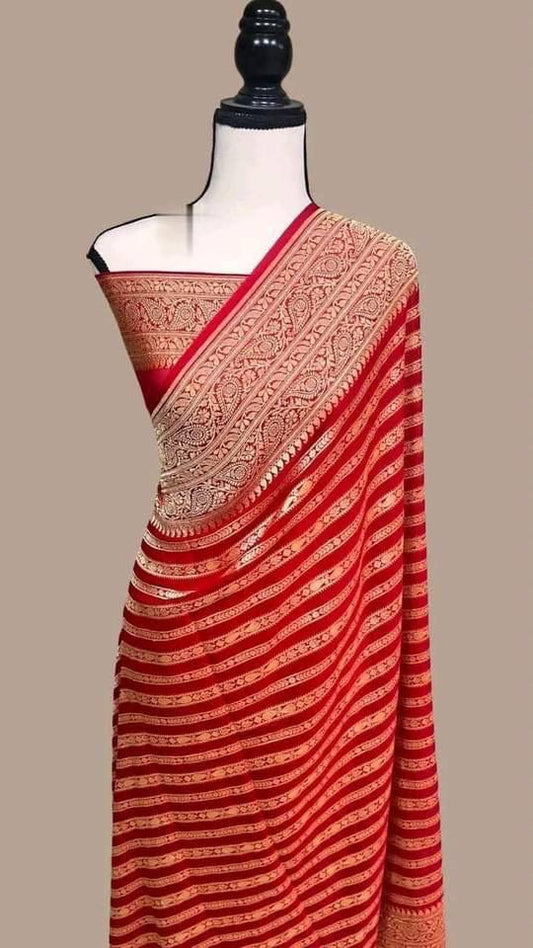 Pure Soft Khadi Georgette Silk Saree with Rich Zari Woven Pallu
