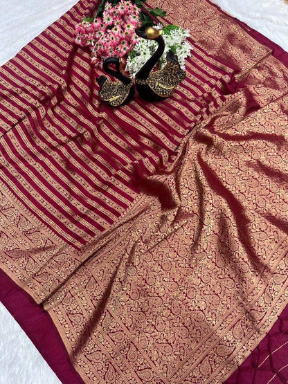 Pure Soft Khadi Georgette Silk Saree with Rich Zari Woven Pallu