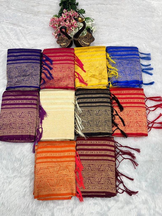 Pure Soft Khadi Georgette Silk Saree with Rich Zari Woven Pallu
