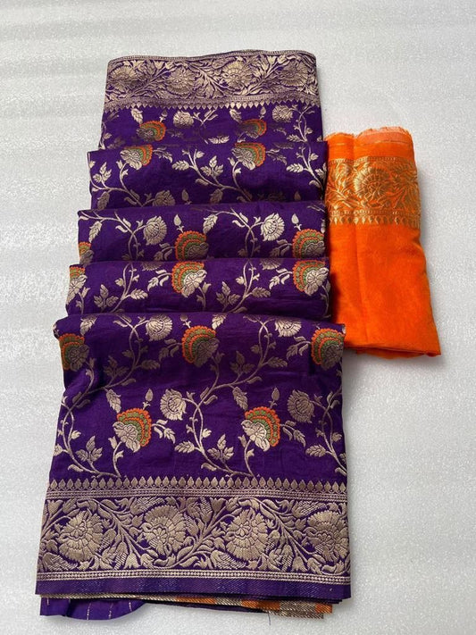 Pure Soft Khadi Georgette Silk Saree with Zari & Meenakari Work – LC-59