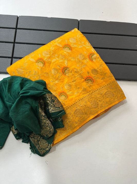 Pure Soft Khadi Georgette Silk Saree with Zari & Meenakari Work – LC-59