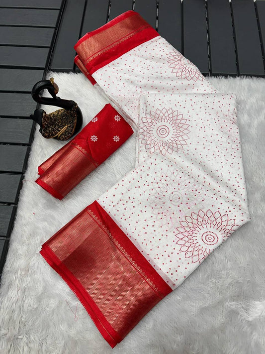 Pure Dola Silk Saree with HD Batik Print & Jacquard Border