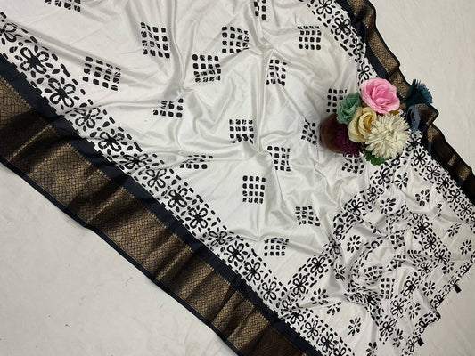 Pure Dola Silk Saree with HD Batik Print & Jacquard Border