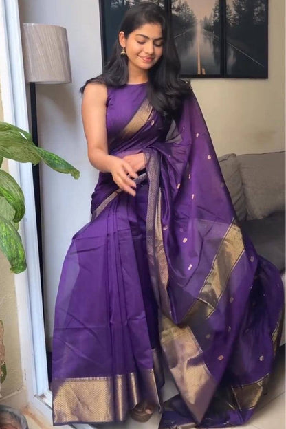 First-Time Slab Weaving Lilan Soft Cotton Saree with Rich Blouse