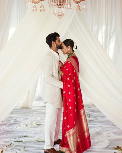Lightweight Organic Banarasi Lichi Silk Wedding Saree