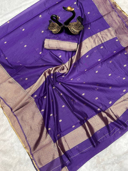 Soft Cotton Saree Showcasing Slab Weaving and Contrast Blouse