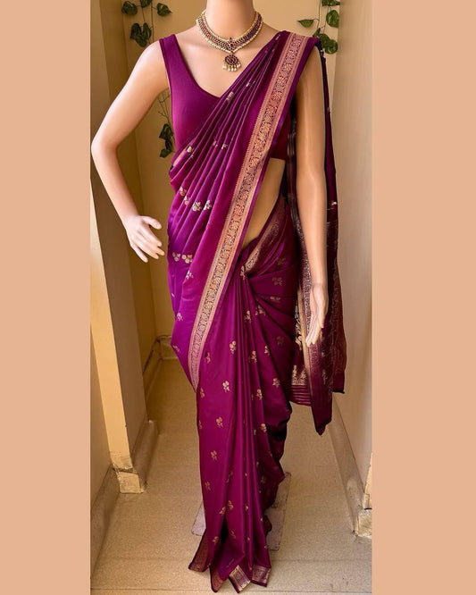 SoftAura Saree Made with Organic Banarasi Lichi Silk