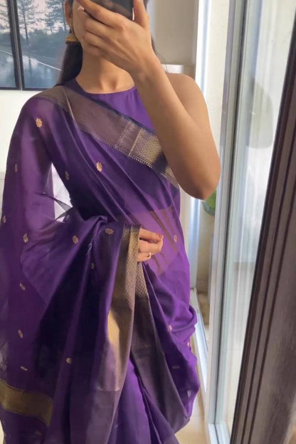 First-Time Slab Weaving Lilan Soft Cotton Saree with Rich Blouse