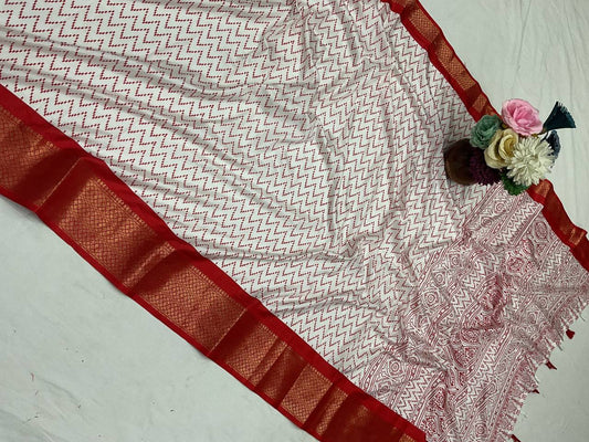 Pure Dola Silk Saree with HD Batik Print & Jacquard Border