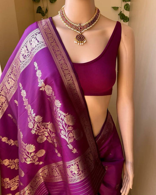 SoftAura Saree Made with Organic Banarasi Lichi Silk