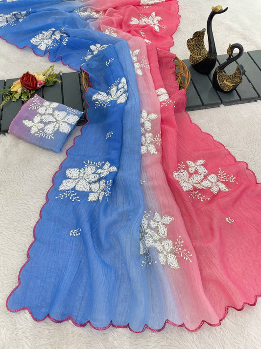 Soft Shaded Crunchy Fabric Designer Saree with Dual Sequins Work