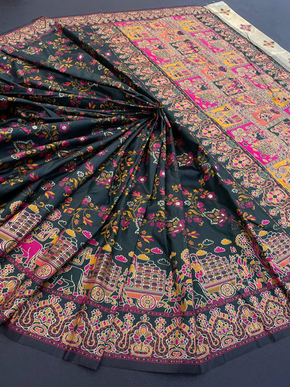Rajwadi Pashmina Silk Weaving Saree with Kashmiri Pallu