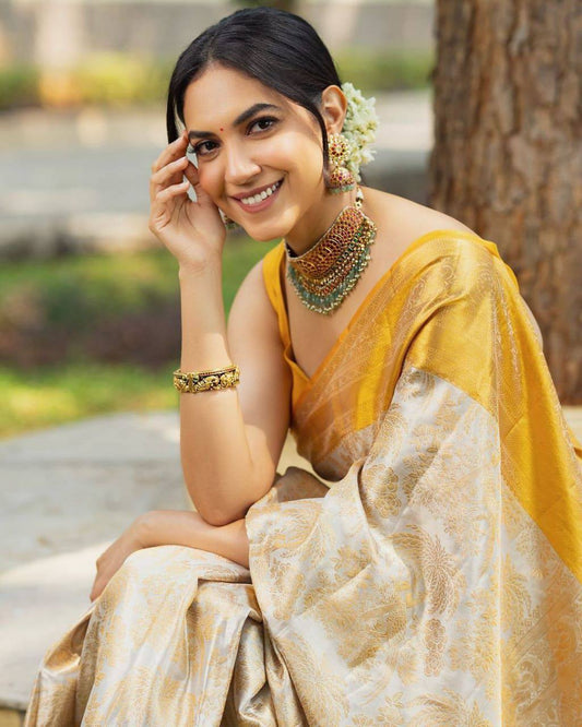 Heirloom-Inspired Banarasi Pattern Saree in Lichi Silk