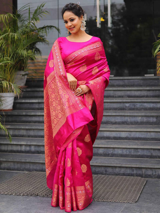 Soft & Lightweight Lichi Silk Banarasi Wedding Saree