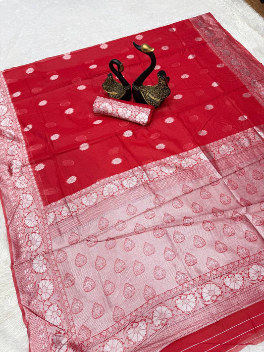 New Lilan Slub Soft Cotton Saree with Rich Weaving Blouse