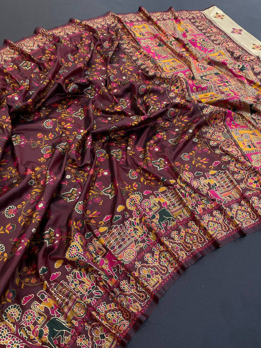Rajwadi Pashmina Silk Weaving Saree with Kashmiri Pallu