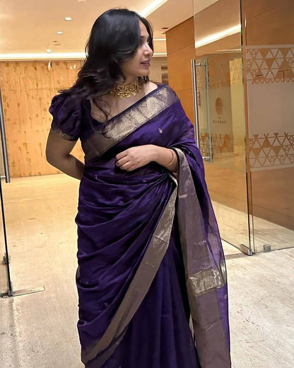 First-Time Slab Weaving Lilan Soft Cotton Saree with Rich Blouse