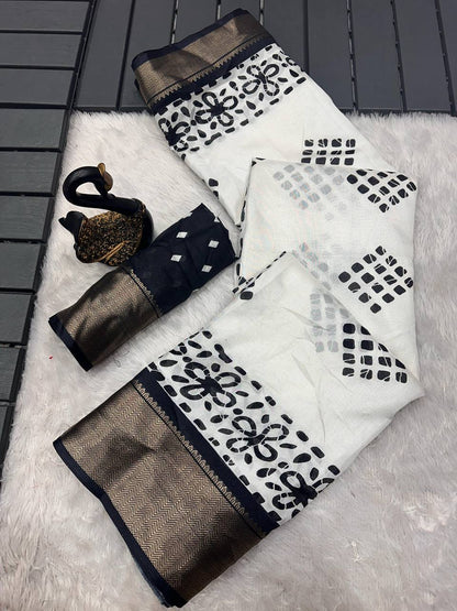 Pure Dola Silk Saree with HD Batik Print & Jacquard Border