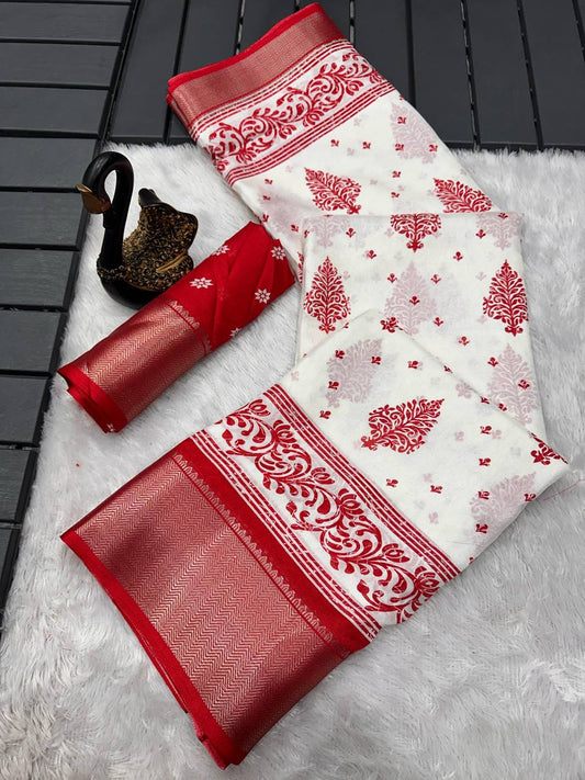 Pure Dola Silk Saree with HD Batik Print & Jacquard Border